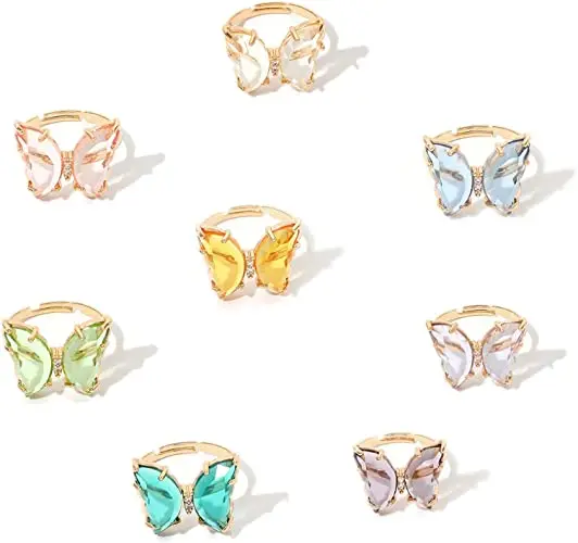 

2021 Fashion Colorful Acrylic Crystal Ring Cute Ring Butterfly Ring For Woman, Picture shows