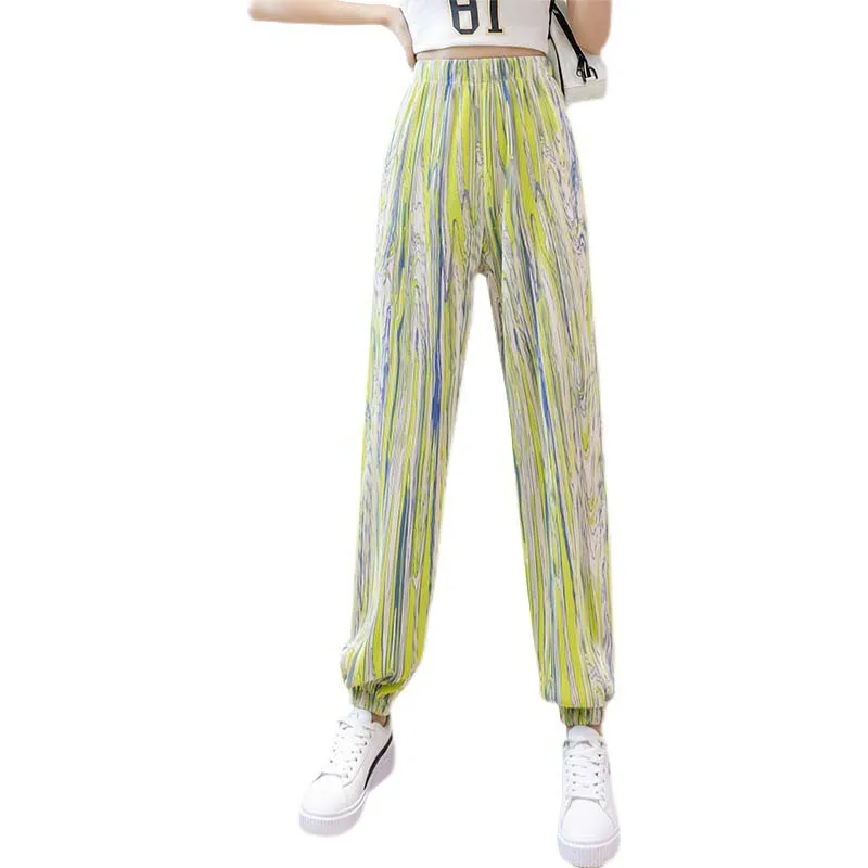 

Tie-dye Elastic Waist Breathable Thin Bloomers Comfortable Drawstring Pants Trousers For Lady, 5 colors