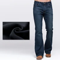 

Mens Stretch Denim Jeans Thicken Warm Pants Slim Slightly Flare Trousers Men Boot Cut Fit Polar Fleece Jeans