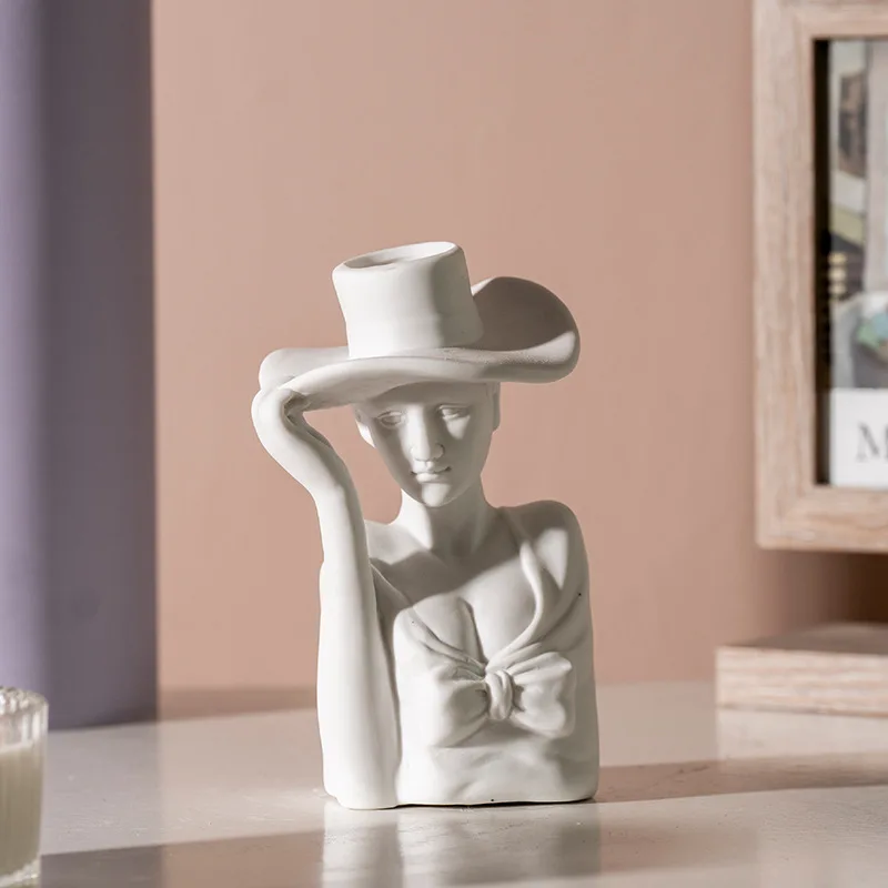 

Modern European Style Porcelain Lady Flower Vase Head Shape Ceramic Pot Art Home Decor, White