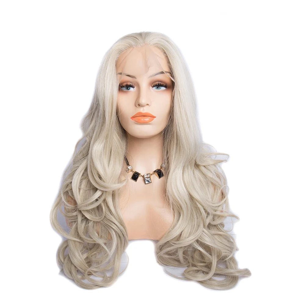 

Cosplay longest 16/1001# Blonde Body Wave Middle Part Heat Resistant Synthetic Lace Front Wigs Fiber Hair For Women