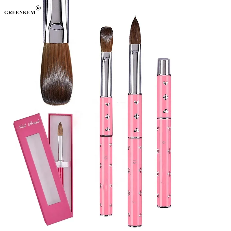 

Customized logo Nail Art Pure Mink Hair Crystal Pen With Different Sizes Pink Diamond Metal Rod Acrylic Brush Nail Art