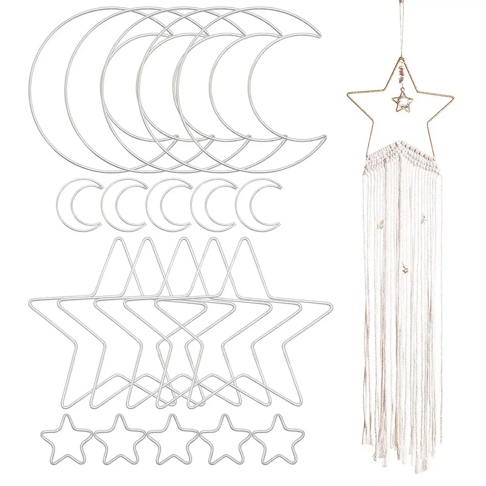 

Tailai Making Home Wall Hanging Projects Moon Star Dream Catcher Metal Hoop Rings Circle Macrame for DIY Craft Dream Catcher