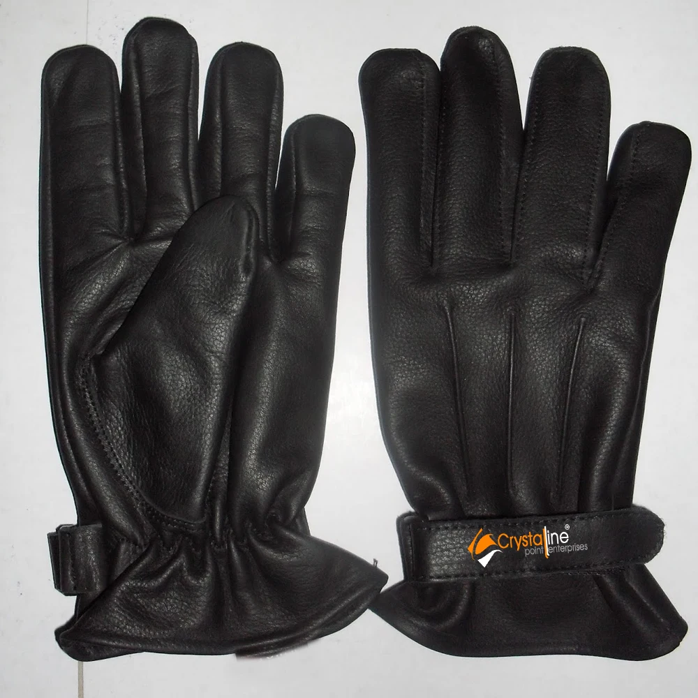 
Black Faux Fur Lined Winter Fashion Women Leather Dressing Gloves 