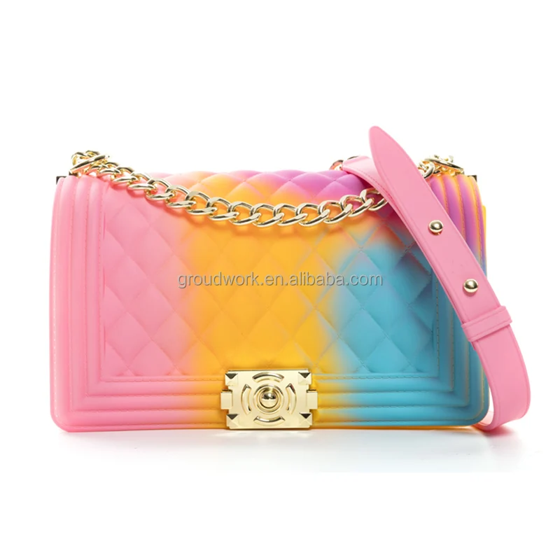 

GW 2021 latest luxury jelly purses hand bags clear colorful transparent wholesale mini lady's handbag bags, Rich