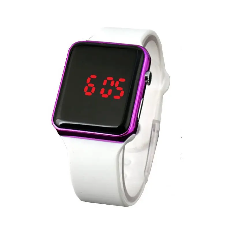 

Men Women Kids Sport LED Watches Square Mirror Face Silicone Digital Wristwatch Electronic Clock reloj