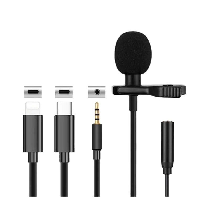 

Factory Wholesale cellphone collar mic camera USB SmartPhone Lapel lavalier Microphone for video live broadcast singing record, Black