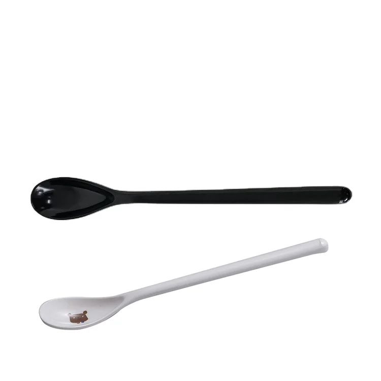 

2021 highly rate red and black Asian Imperial Chinese melamine spoon 7.2 inch long handle small spoons with cartoon designed, Multicolor