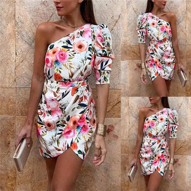 

2021 Spring and Summer New Printed Shoulder Bag Hip Skirt High Waist Slim Dress, Picture color