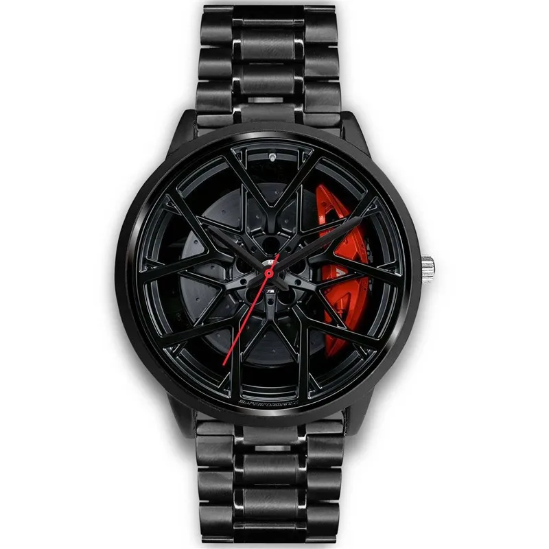 

high quality black steel watches Custom Your own logo car wheel watch