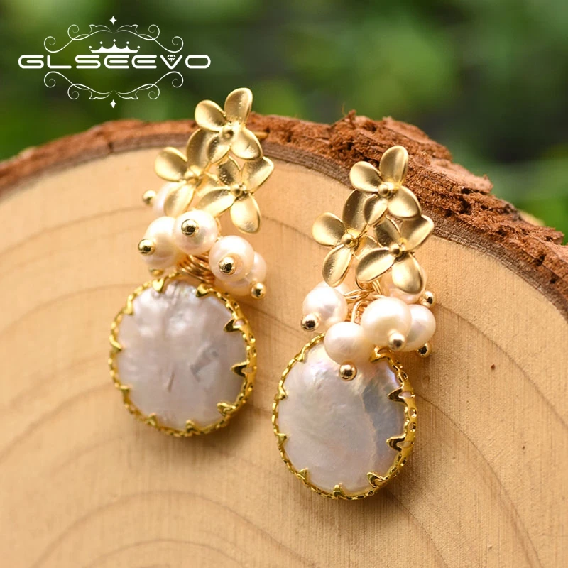 

Natural Fresh Water Pearl Flower Drop Earrings For Women Girl Wedding Party Handmade Jewelry