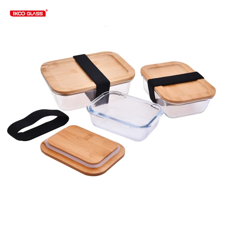 

New design lunch box meal prep glass food storage containers with bamboo