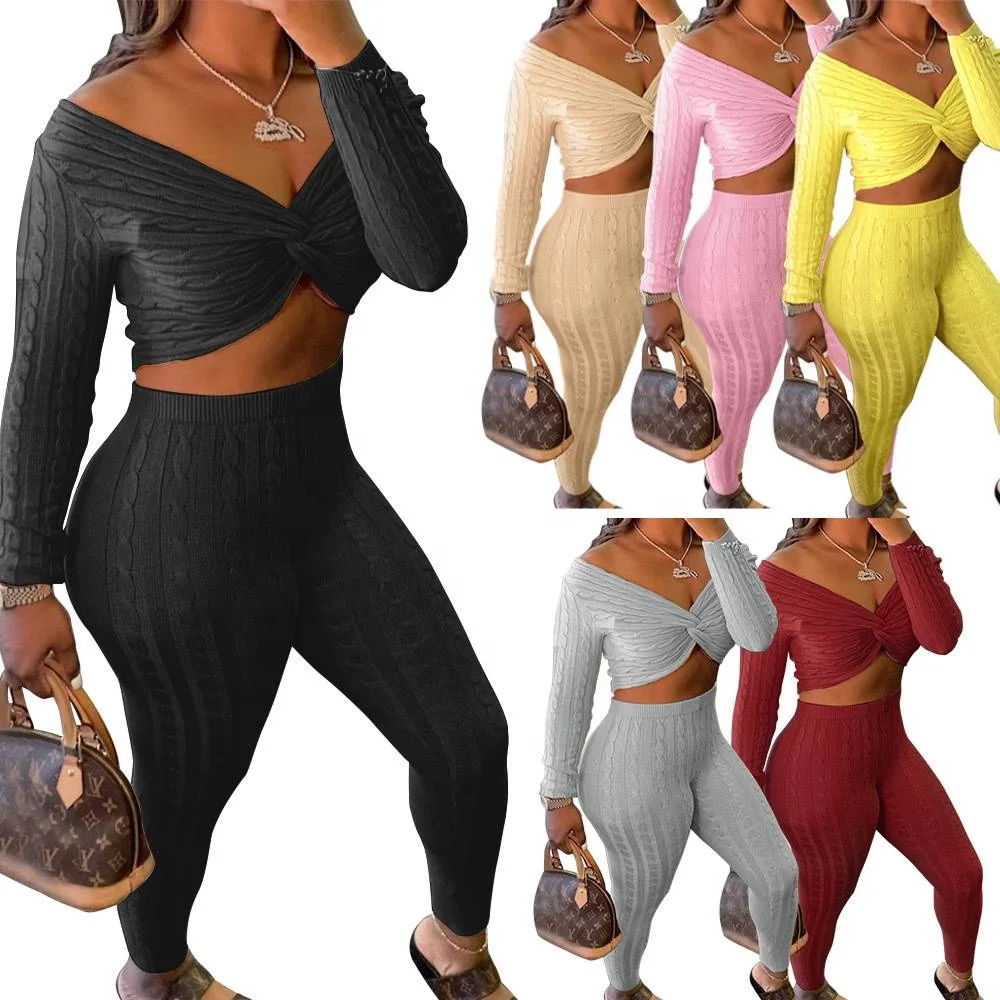 

2020 Sexy 2 Piece Set Womens Sweaters Knitted Women Sets Two Piece Women Fall Clothing