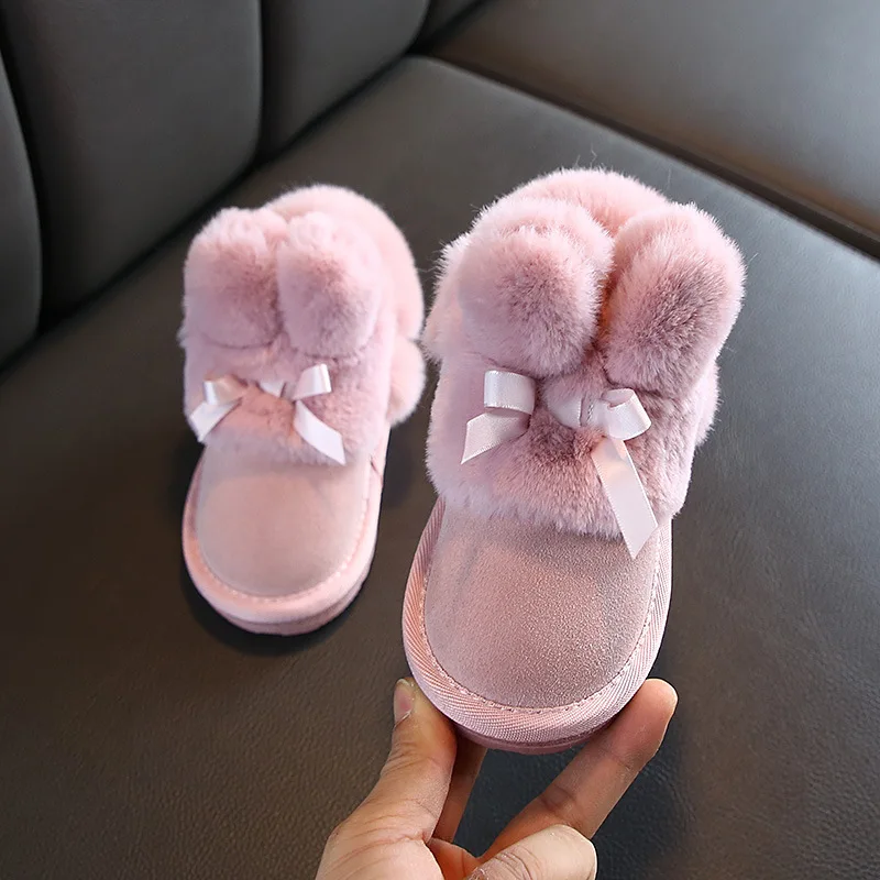 

High quality rubber soles fur warm winter kids plush boots, Black/brown/pink
