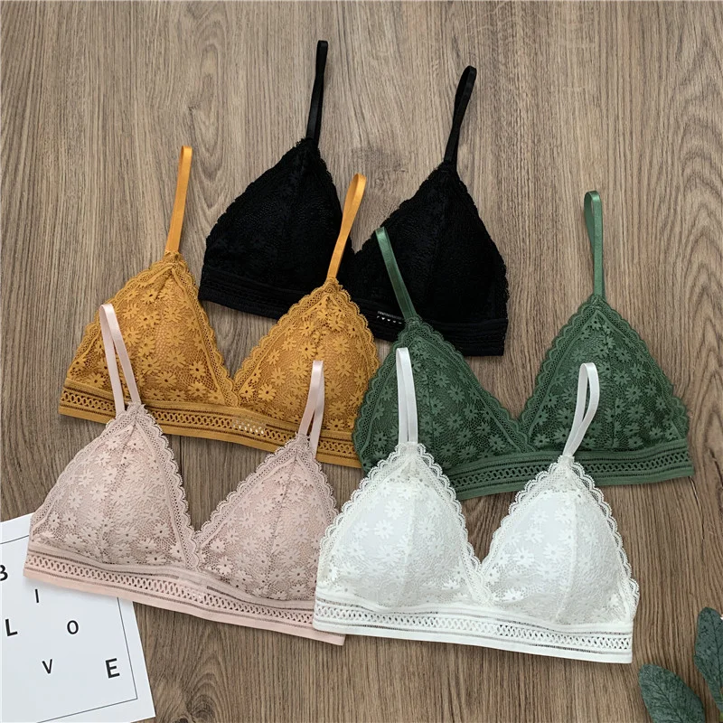 

2020 Sexy Female Lace Bra Sets Women Seamless Bralette Ultrathin Panties Padded Lingerie Backless Vest Wirfree Underwear