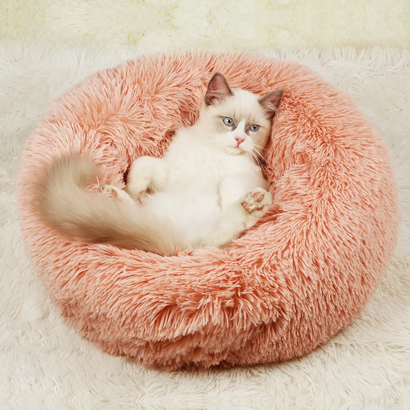 

60cm M Size Pet Self Warming Washable Indoor Round Pillow Cuddler Cat Cushion Bed, As picture