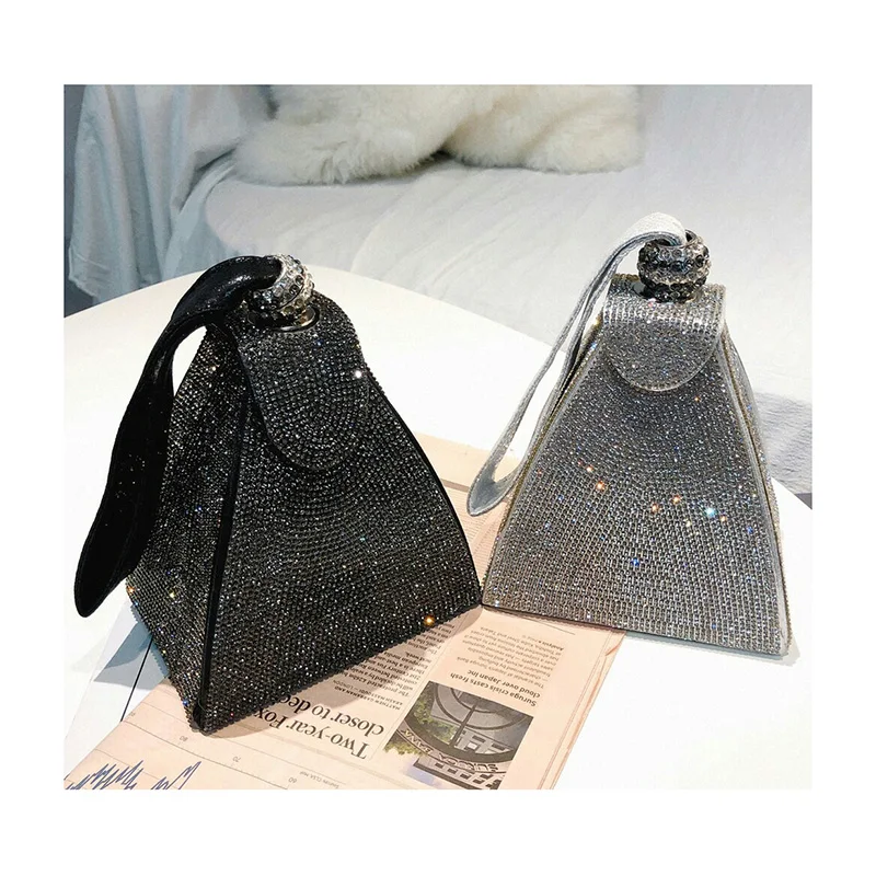 

Luxury Diamond Triangle Women Party Crystal Clutches Pyramid Evening Bags Wedding Bridal Top-Handle Tote Clutch Purse Handbag