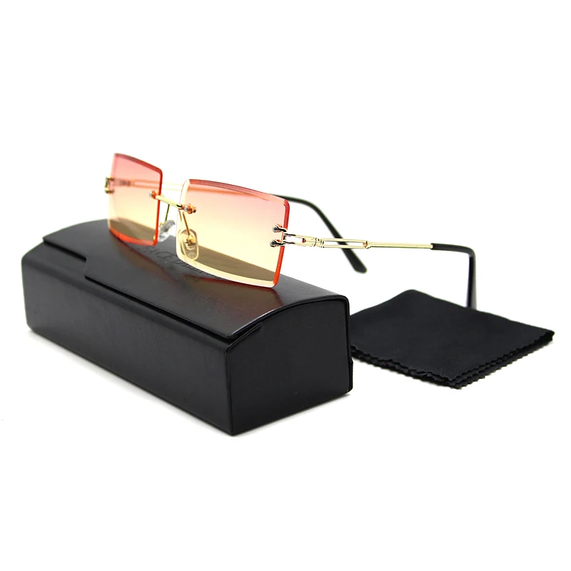 

High Quality Metal Fashion Small Frame Trendy Rimless Resin Lens Rectangle Designer Eyewear Sun Glass Sunglasses for Men Women, 14 colors