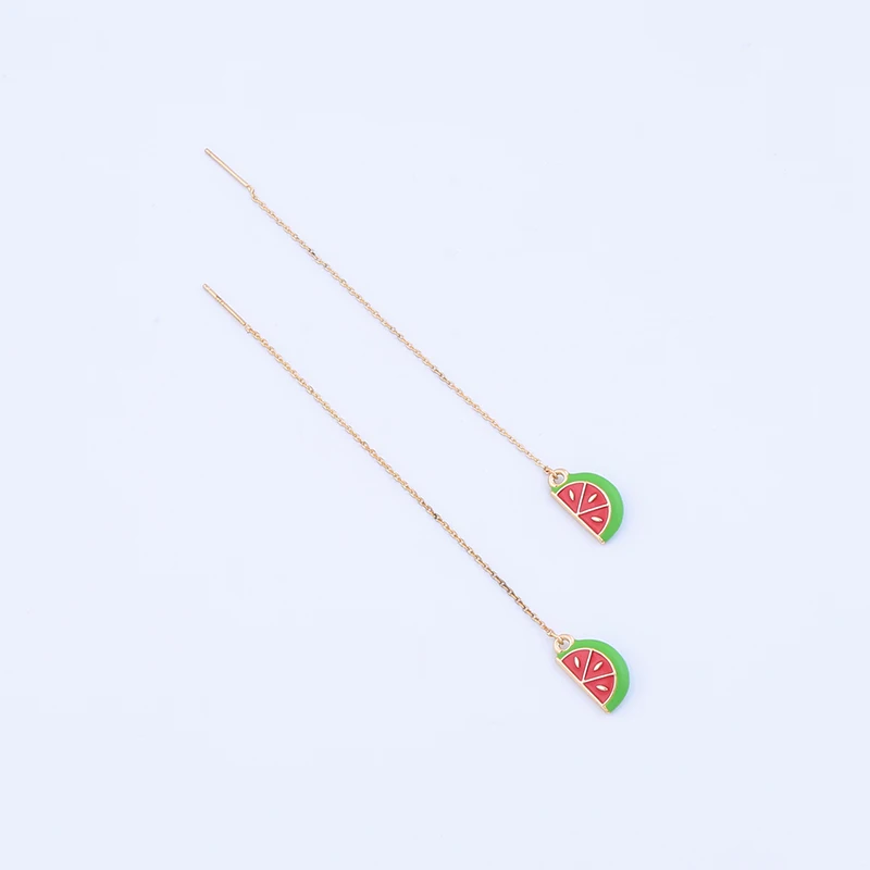 

e992262 Korea Stylish Fairy Simple Fresh Watermelon Enamel Fruit Gold Jewelry Long Chain 925 Silver Earrings Sterling