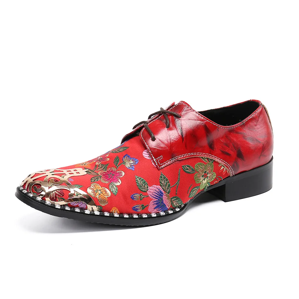 

Custom Image Chinese Style Men's Wedding Shoes Plus Size Red Square Heel Pointed Toe Lace Up Men's Business Shoes