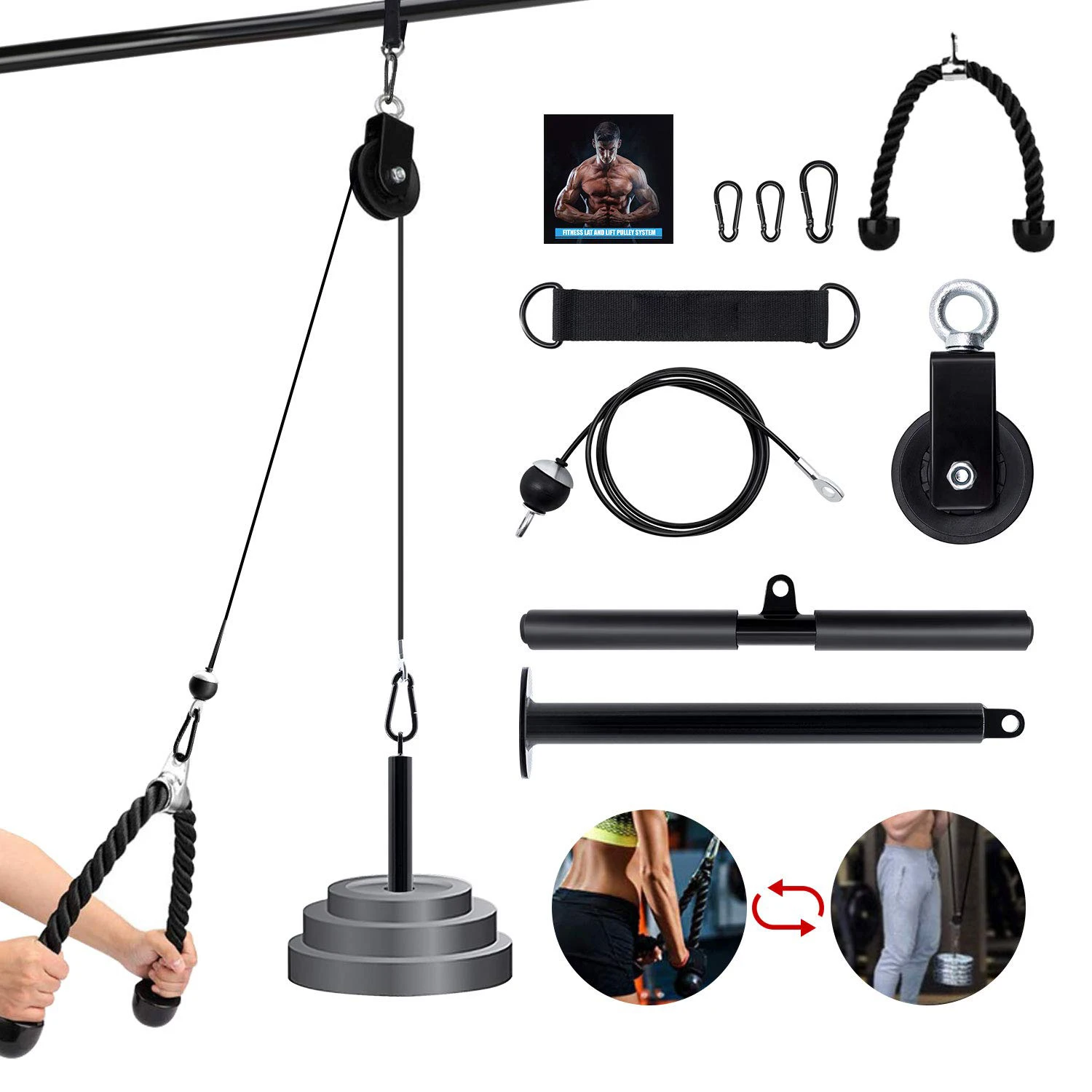 

DIY Pulley System Gym Cable Machine LAT Pull down Attachments Chest Expansion Training Exercise and Home Gym Pulley Equipment, Black