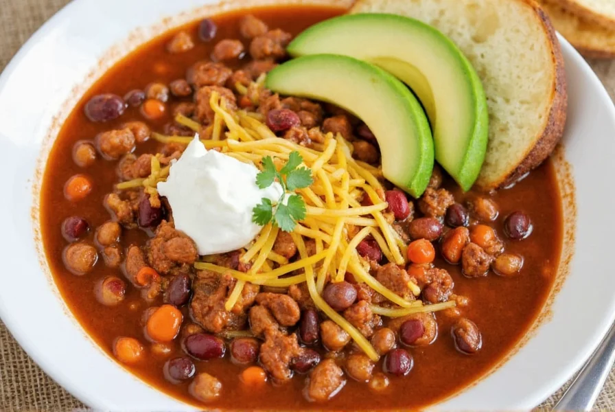 Bowl of steaming turkey chili