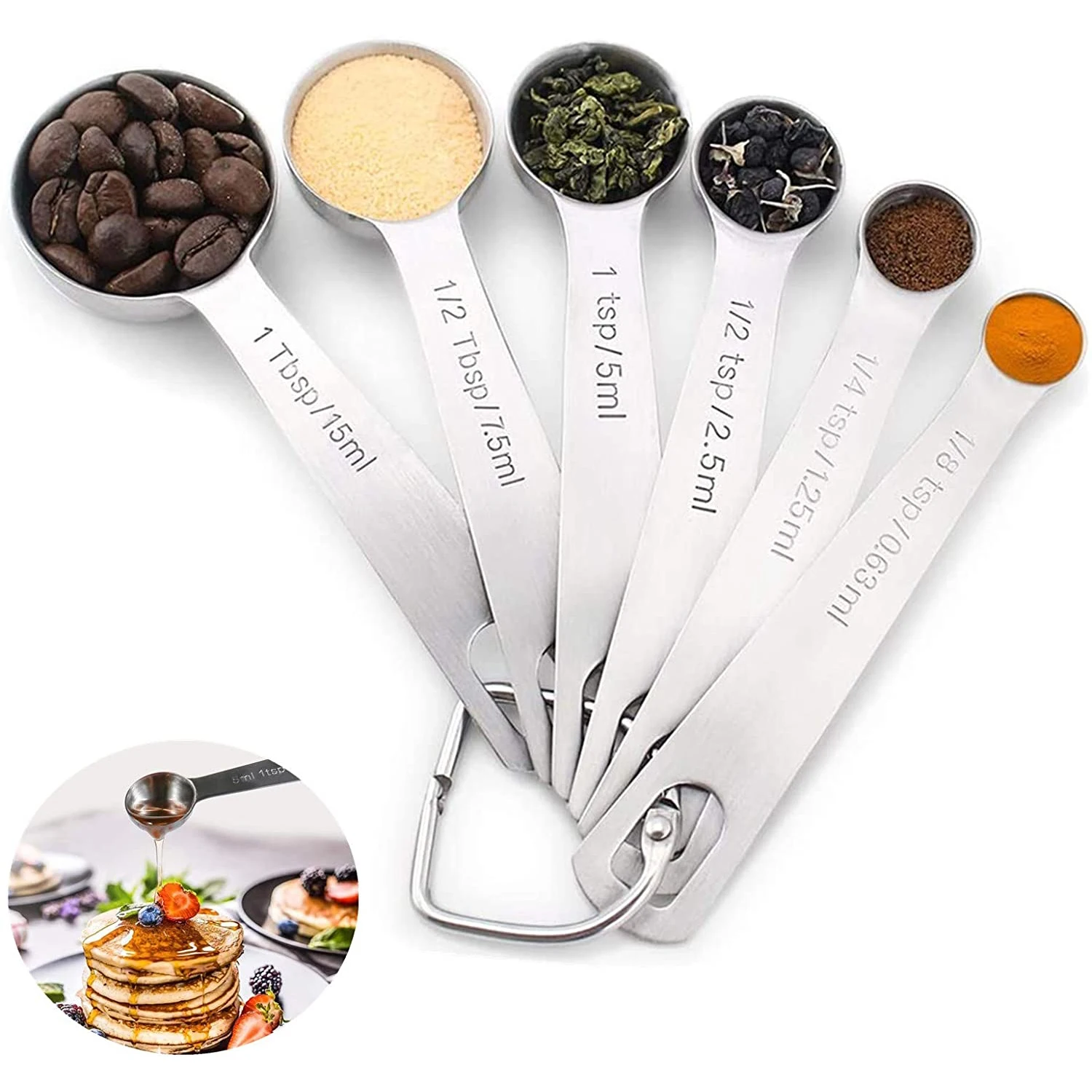 

Stainless Steel Adjustable Digital Mini Thick 6 Pieces Set Stackable Kitchen Baking Tools Tea And Coffee Measuring Spoons, Silver, rose gold, customizable