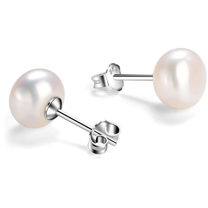 7mm 8mm 925 Sterling Silver Earring White Yellow Pearl Freshwater Ladies Women Jewelry Ear Studs Pearl Earrings
