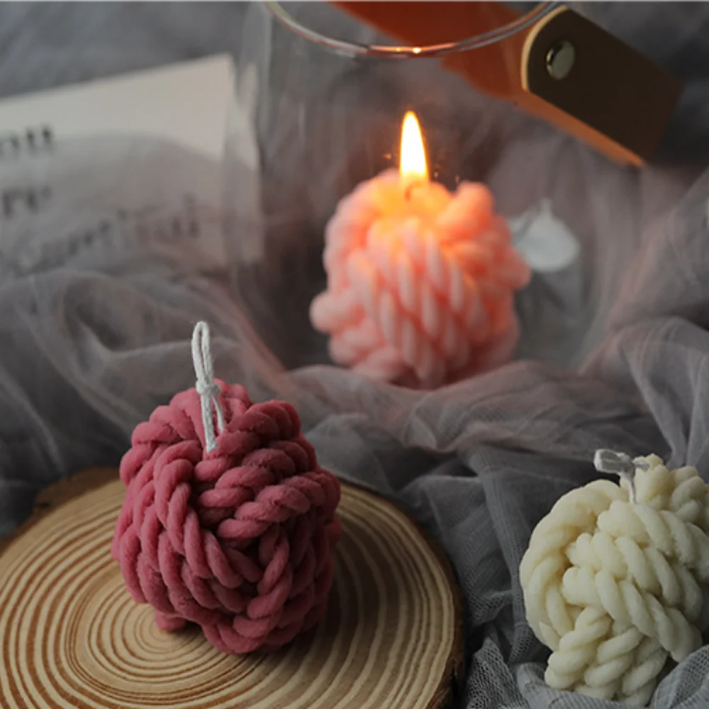 

3D Silicone Woolen Ball Candle Mold Korean Bougie Mould Handmade Soy Candles Making Aroma Wax Soap Molds Chocolate Cake Decor, As shown