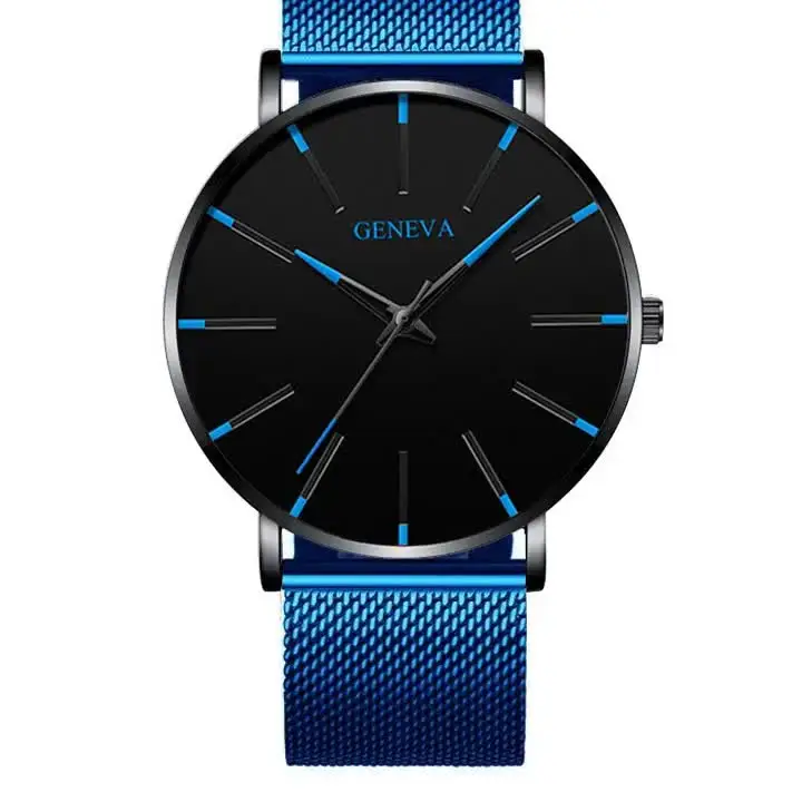 

Hot Selling Luxury Brand Geneva Blue Mesh Band Quartz Analog Watches Cheap Promotional Women Mens Bracelet Watches Dropshipping