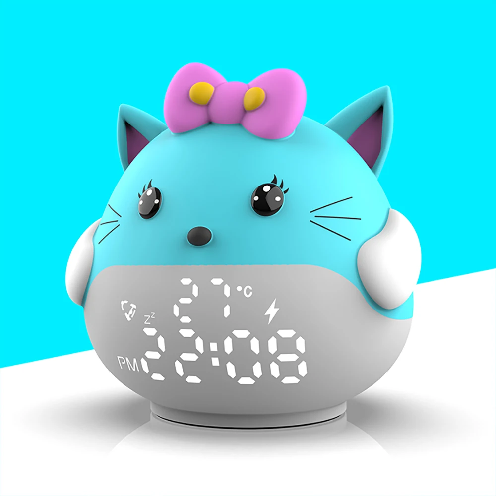 

New Cartoon Touch Sensing Date Cute Sleep Trainer Digital Animal Alarm Clock Children Room, White, yellow, blue, pink or customized