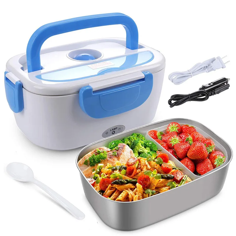

110V/12V Portable Stainless Steel Heating Container Food Warmer Food Heater for Car and Home Use Electric Lunch Box
