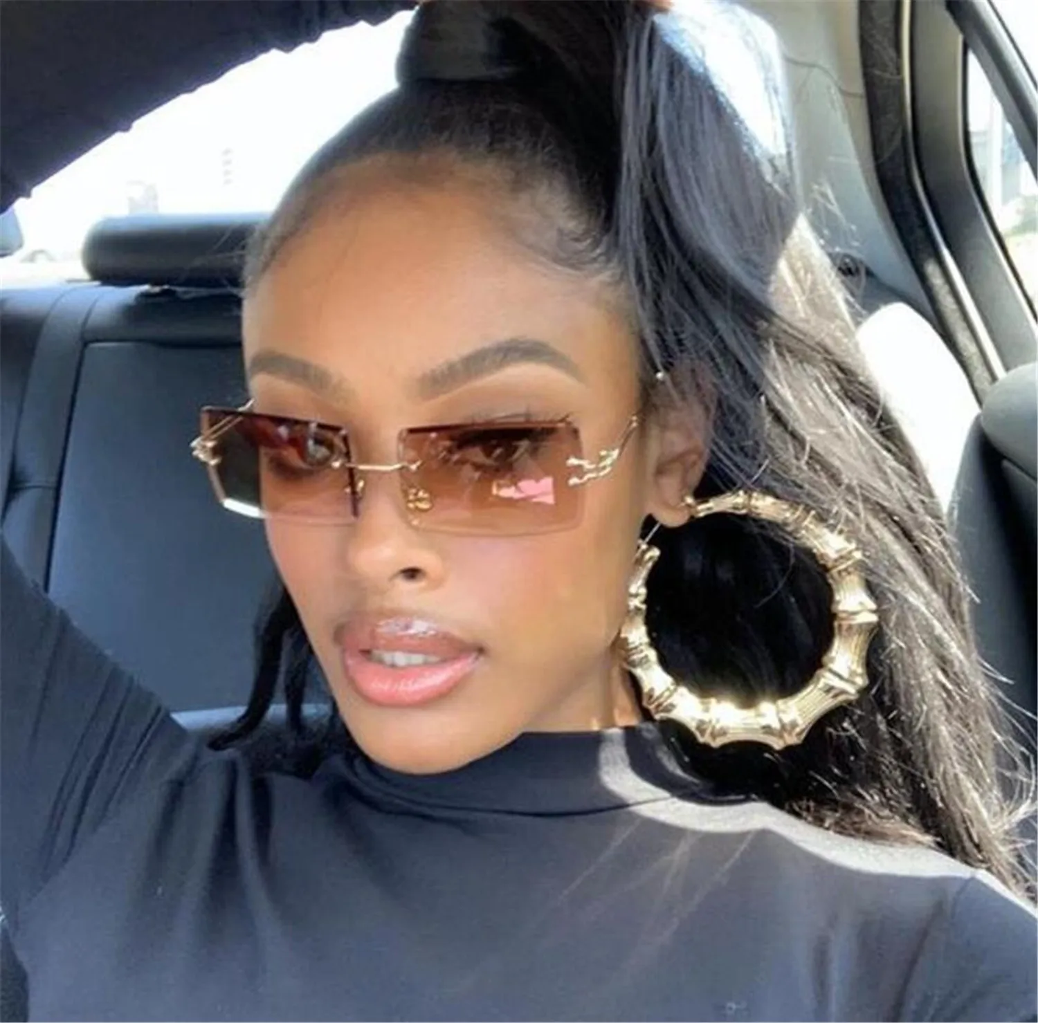 

WIIPU Rimless Sunglasses Rectangle Fashion Popular Women Men Shades Small Square Sun Glasses For Female Summer Traveling glass