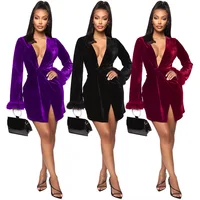 

AB6223 - women fashion long sleeve v neck bandage dress with feathers