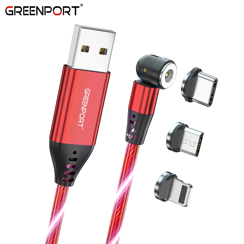 

Luminous 540 degree rotating LED flowing light Magnetic phone cable cheap price on stock usb cable for micro/i-product / Type C, Red, blue, green, multicoloured