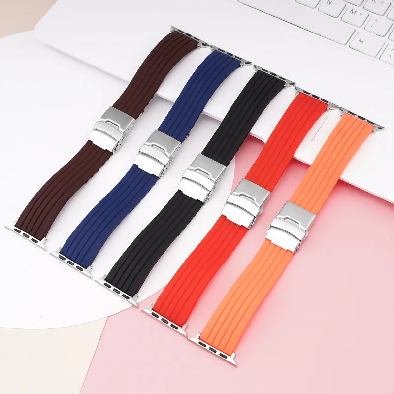 

Yunse New Arrivals Silicone WristBands For Apple Watch With Butterfly Clasp Rubber Band iWatch 7 6 5 4 Watch Straps