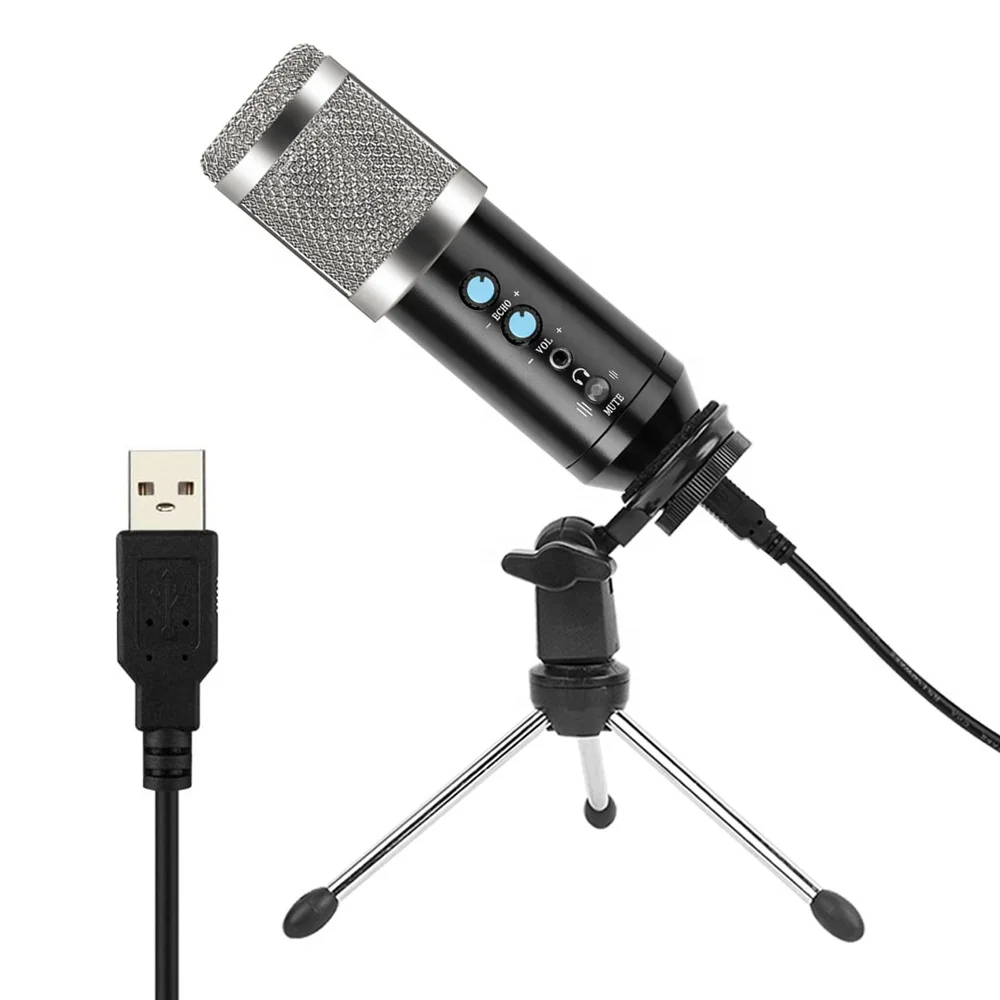 

USB Condenser Microphone Kit With Tripod Stand Microfone Cardioid Studio Recording Live KTV Karaoke Microphone for PC Computer, Gold, blue