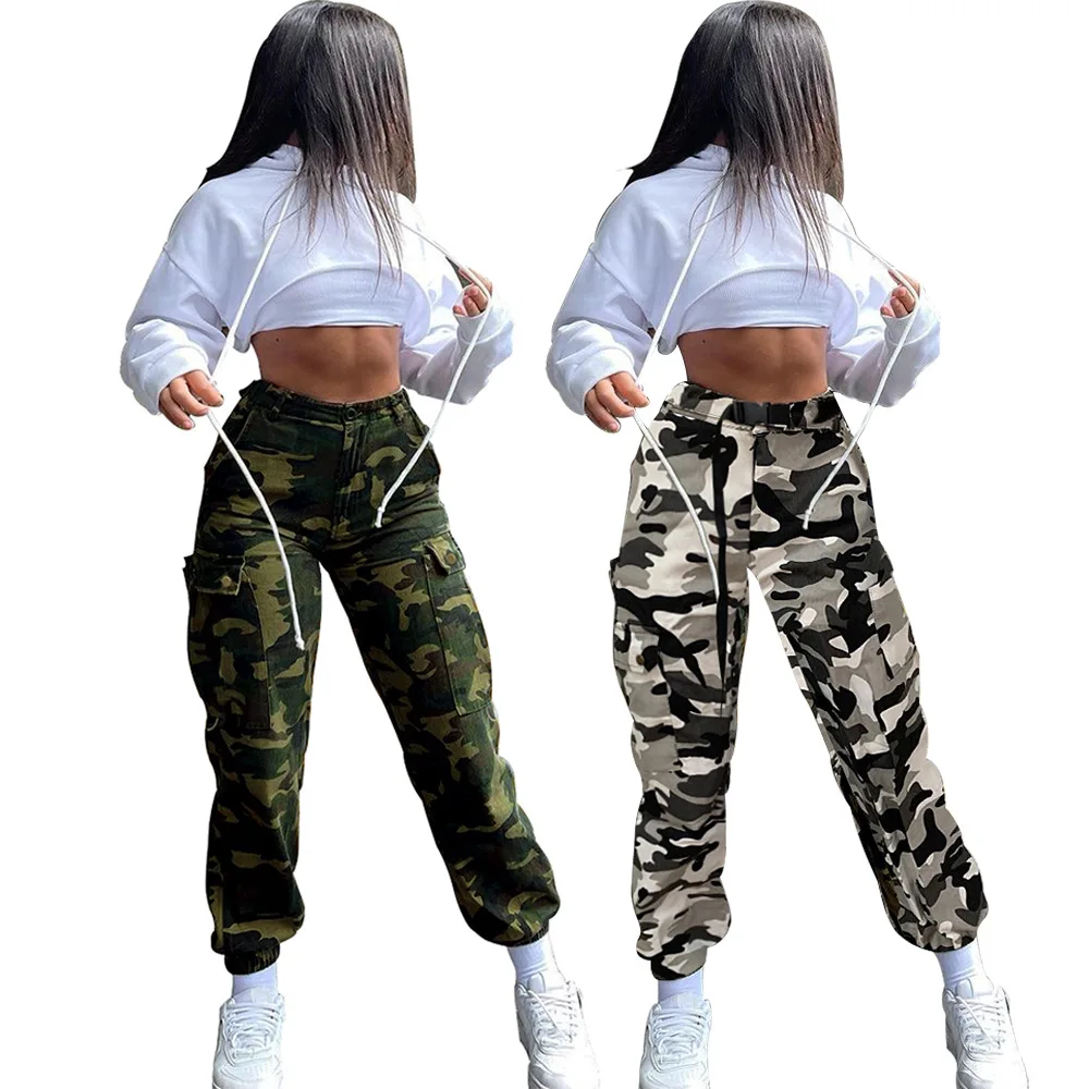 

Yingchao Fashion 2021 Fashion Women's Camouflage Zipper Loose Overalls Track Casual Pants Jogger Cargo Pants