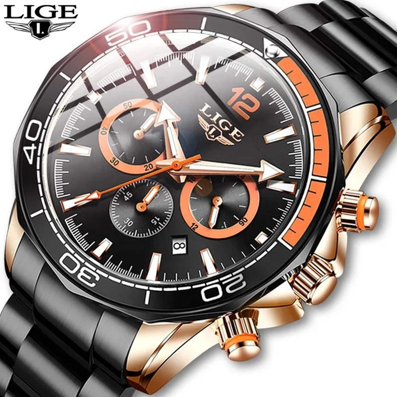 

LIGE 8933 Fashion sport for man Waterproof Stainless Steel Quartz Watch luxury mans watch perfect