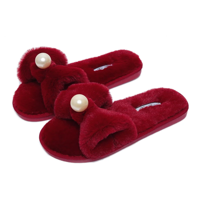 

The Latest Design Winter Warm Faux Fur Plush Fluffy Wom Analpaca Fur Indoor House Slippers, Customized color