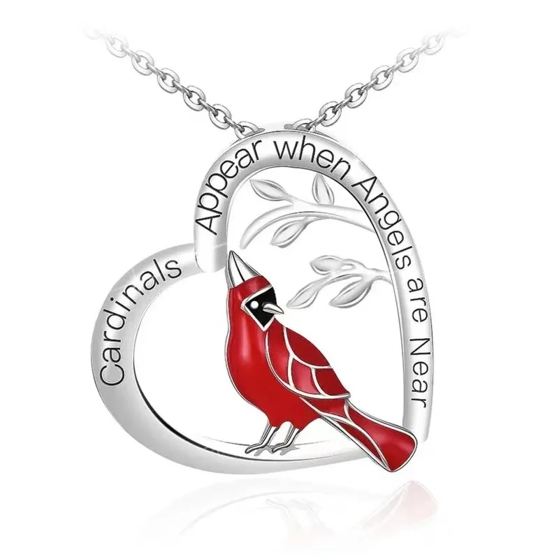 

2021 Trendy Creative Red Bird Necklace Heart Pendant Necklace for Women Girls, Picture shows