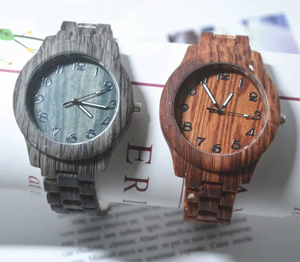 

Dropshipping Custom Anniversary Gift Engraved imitate Grain Wood Watch, As pic