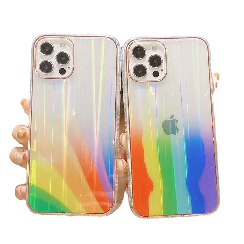 

Summer shiny rainbow color 3d mobile phone case silicone transparent laser mobile phone case suitable for Apple