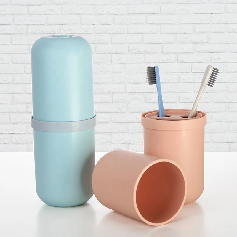 

Simple Outdoor Travel Toiletries Plastic Bathroom Cup Portable Capsule Tooth Brush Toothpaste Storage Box Toothbrush Case