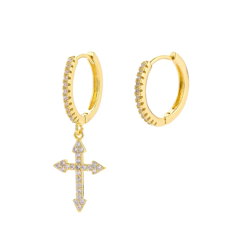

2021 new fashion style earrings 7BEADS zircon cross design and hoop copper earrings gold round asymmetric jewelry for women