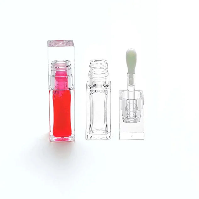 

6ml 8ml wholesale custom empty cosmetics container packaging square clear lipgloss tubes lip gloss box lipgloss tubes big brush