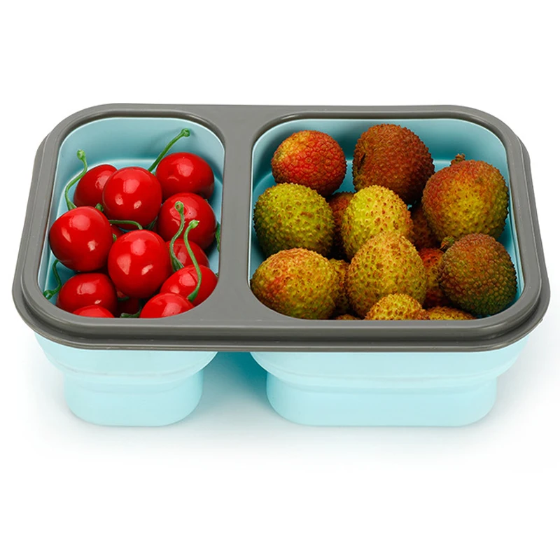 

portable 2 compartment foldable food grade collapsible lunch box silicone food storage Folding food container