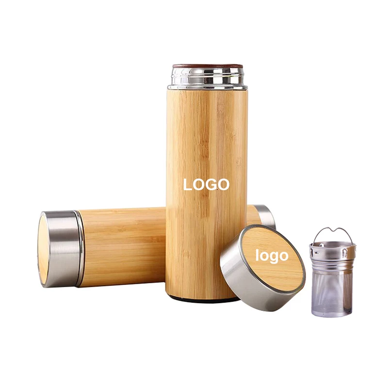 

500ml Double Wall bamboo Stainless Steel Vacuum thermos flask with mesh infuser