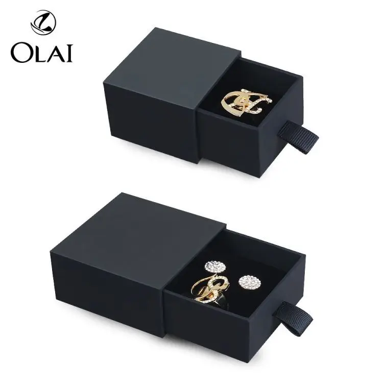 

Fashion Jewelry Packaging Black Paper Boxes Cardboard Paper Packaging Jewelry Gift Custom Logo Printing Accept