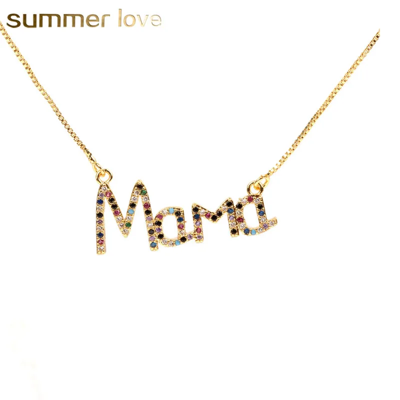 

Hot Sale Beautiful Mama Letter Rainbow Cubic Zirconia Pendant Necklace for Mother's Day Jewelry Gift, As picture